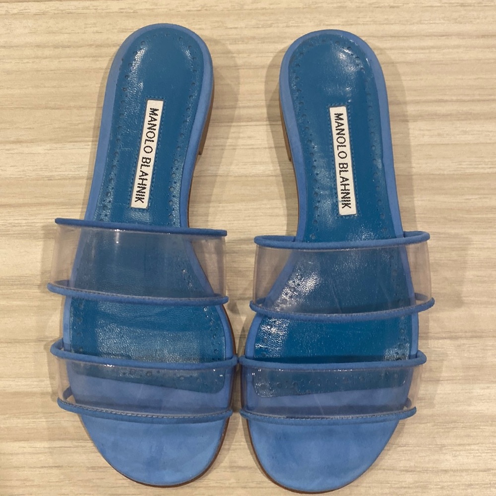 Manolo Blahnik sandals flat. Clear straps. Wore twice. Size 36